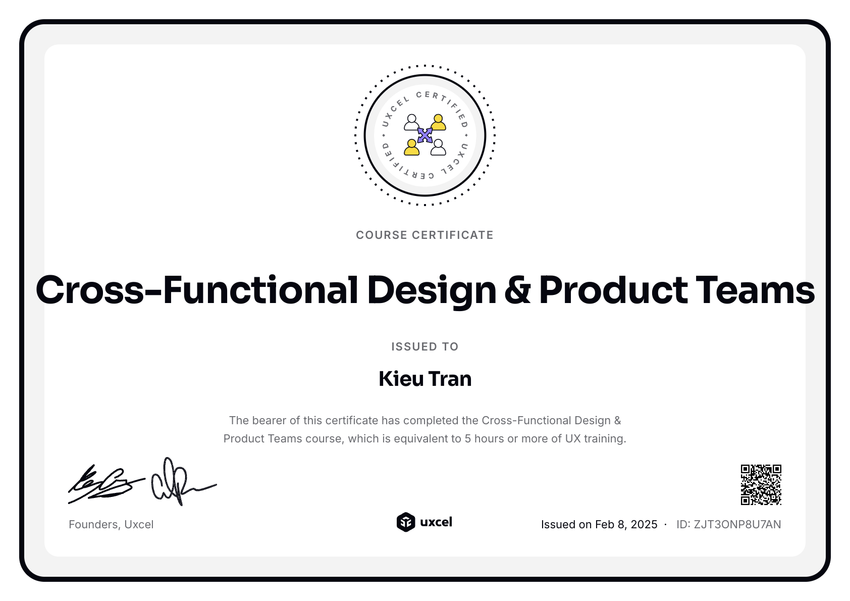 Kieu Tran's certificate